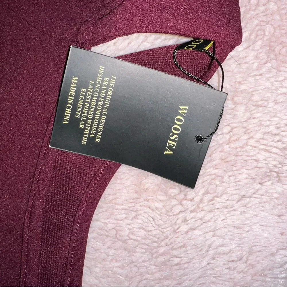 WOOSEA Sz M Wine Split Bodycon Mermaid Formal Event Prom Evening dress - Picture 3 of 13